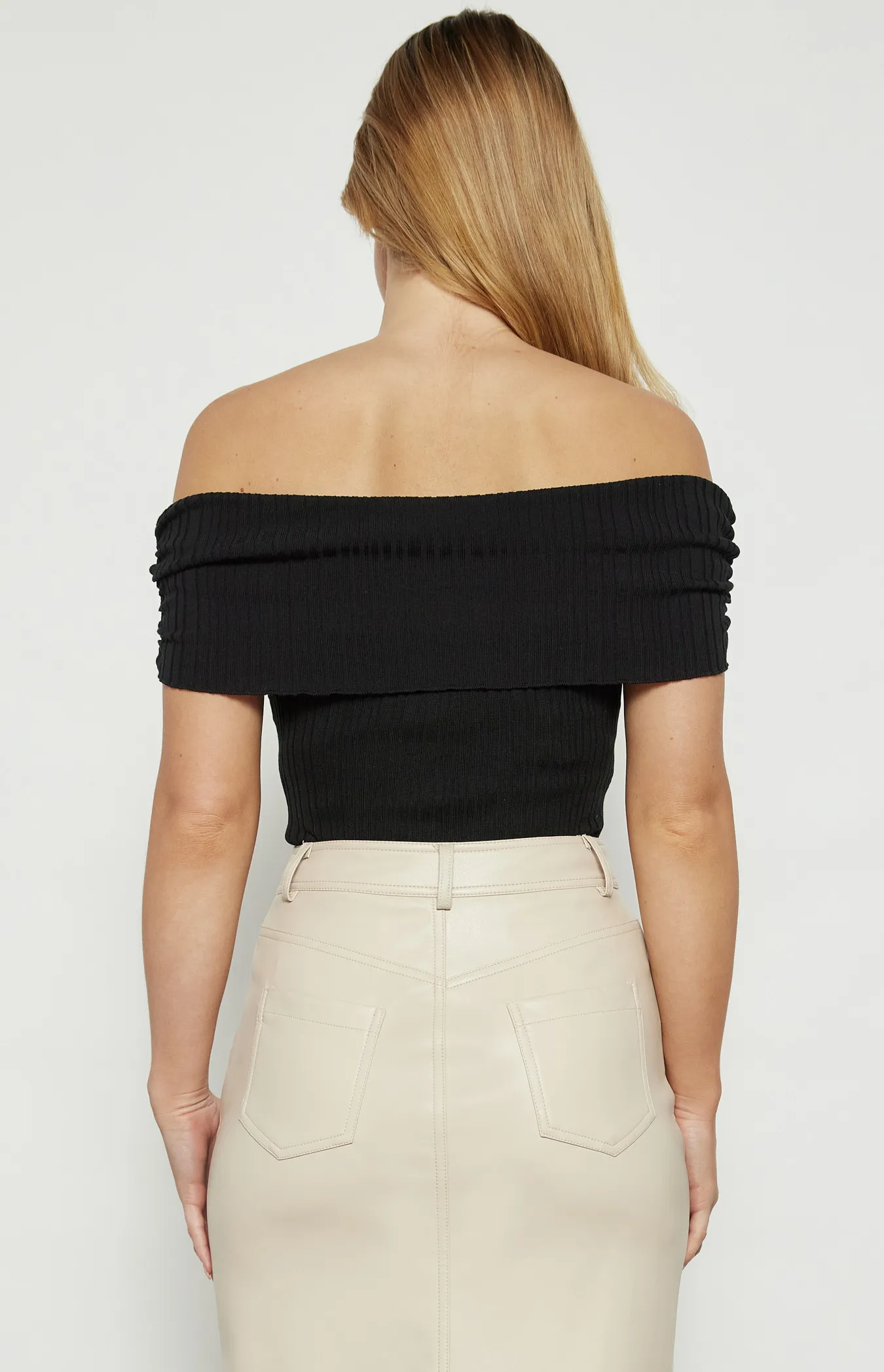 Off Shoulder Textured Lightweight Knit Bodysuit (WKN730)