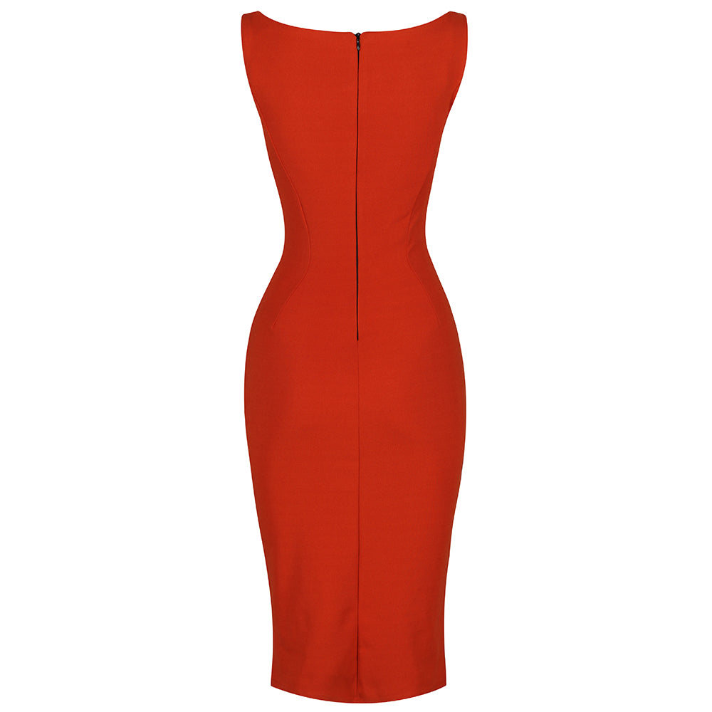 Orange Cinnamon 40s Bodycon Sleeveless Hollywood Wiggle Dress