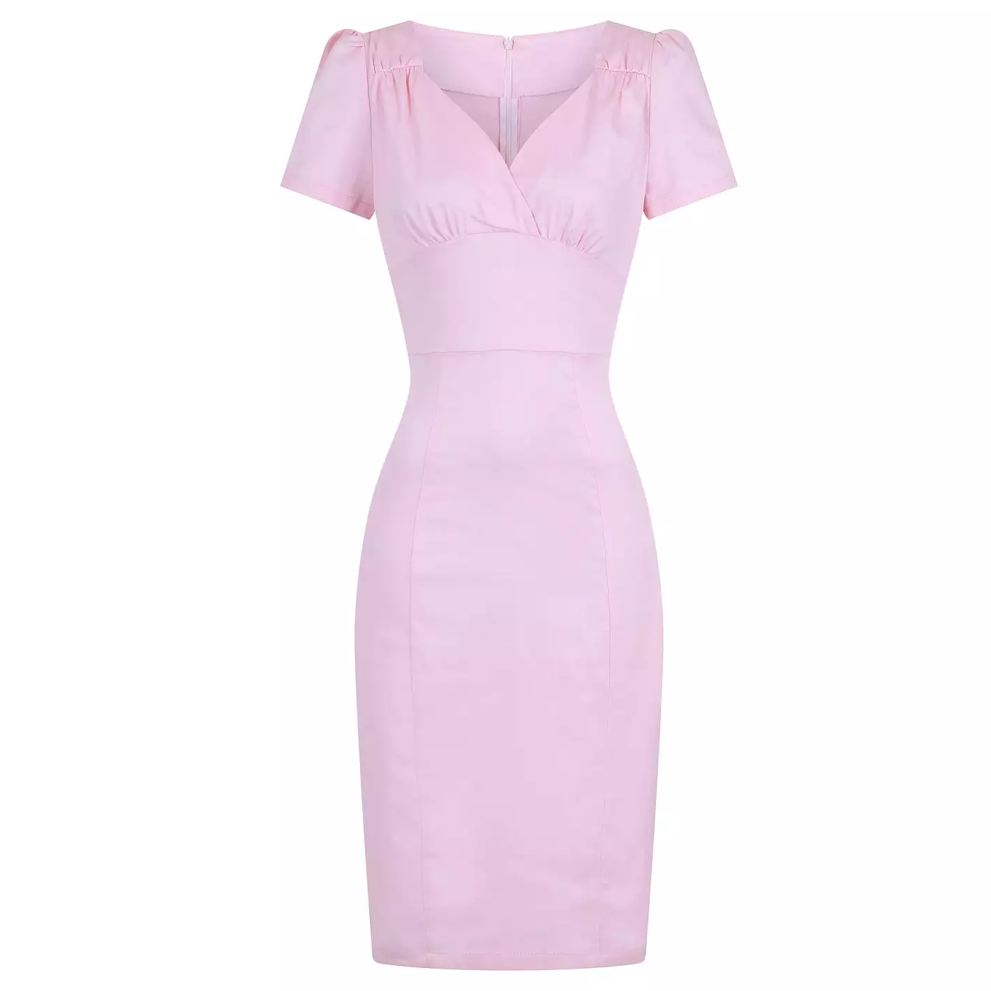 Pink 40s Short Sleeve Wiggle Wrap Look Summer Pencil Dress