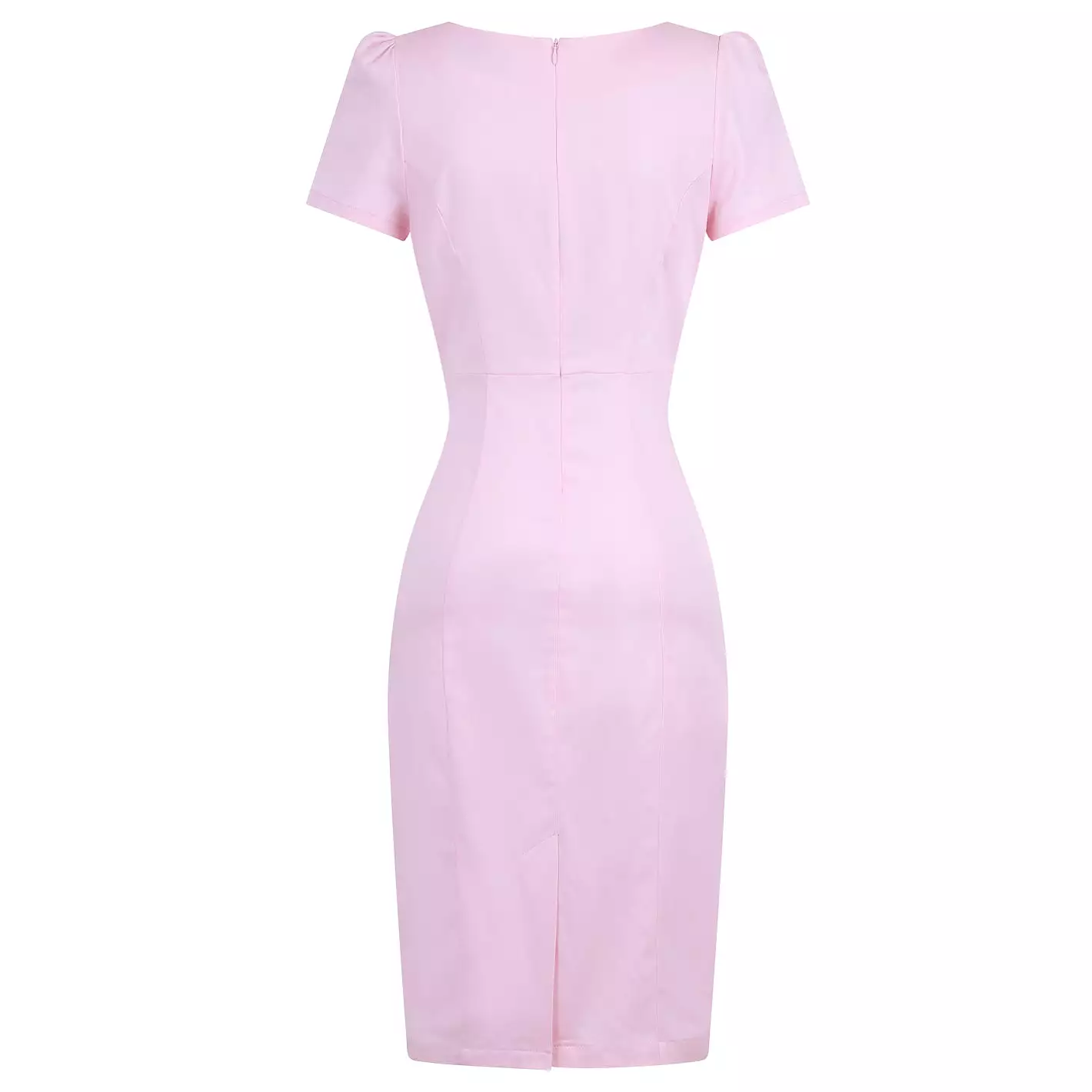 Pink 40s Short Sleeve Wiggle Wrap Look Summer Pencil Dress