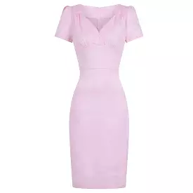 Pink 40s Short Sleeve Wiggle Wrap Look Summer Pencil Dress