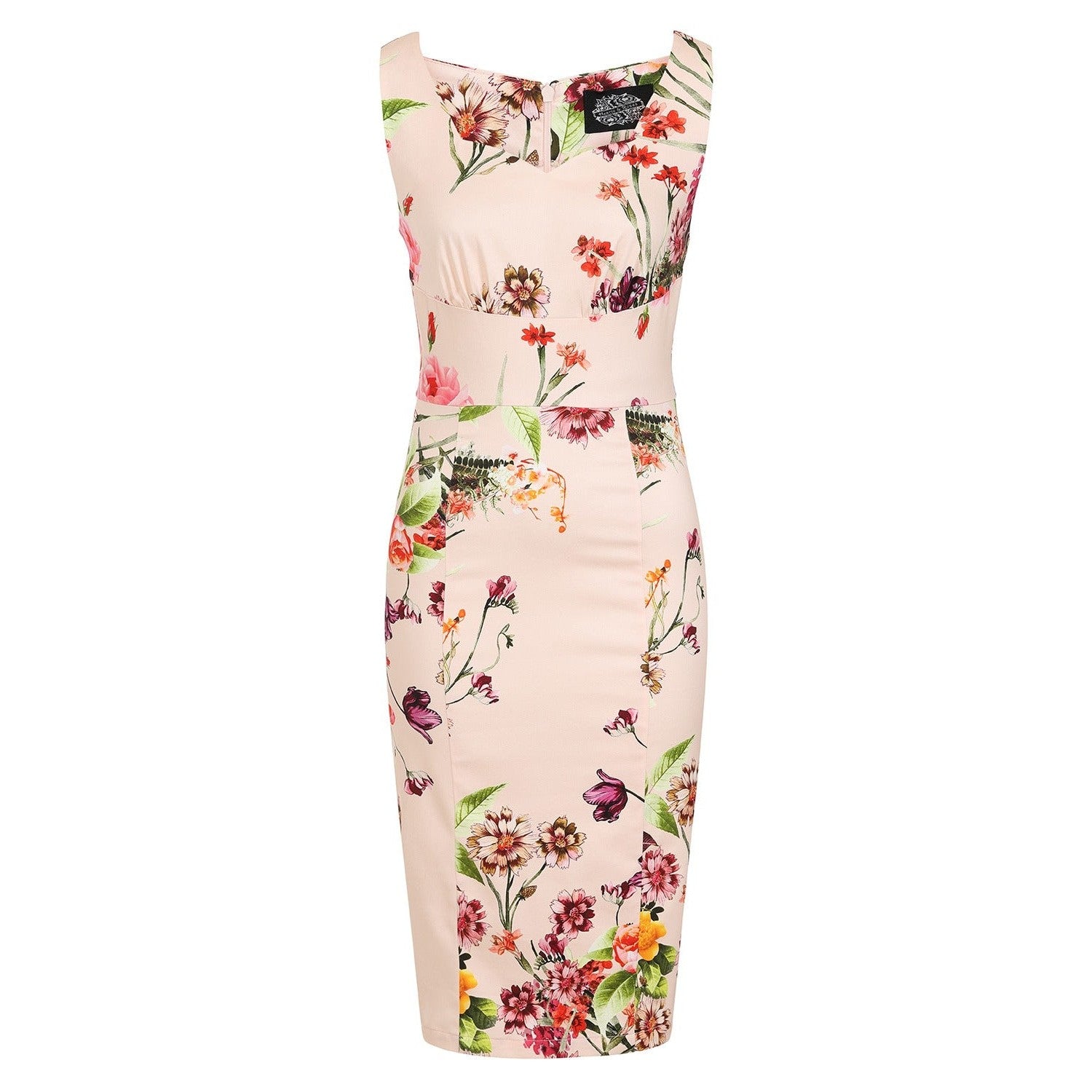 Pink Floral Print Sweetheart Neckline Wiggle Dress