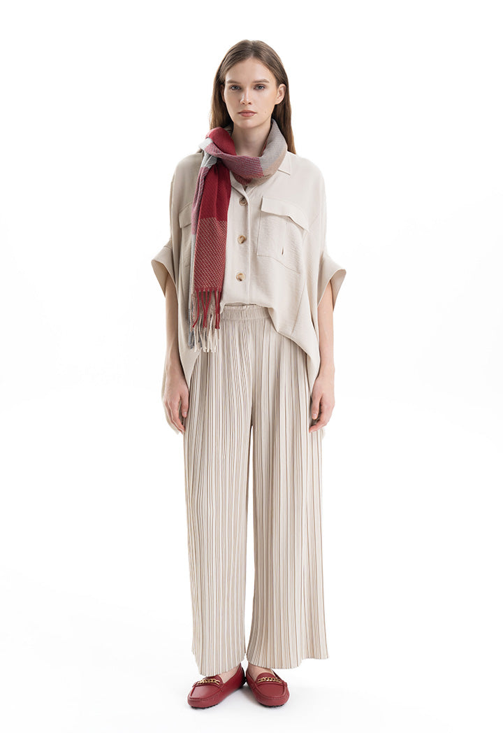 Pleated Wide Leg Solid Trouser