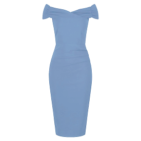 Pretty Blue Cap Sleeve Crossover Top Bardot Wiggle Pencil Dress