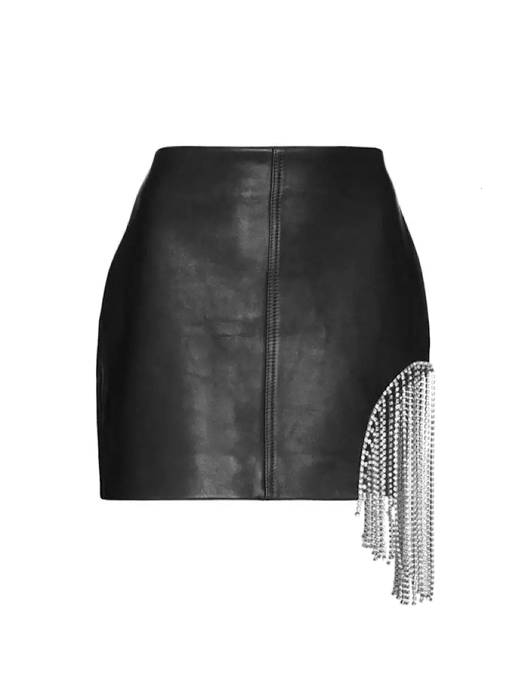 PU Leather Mini Skirt With Crystal Tassels