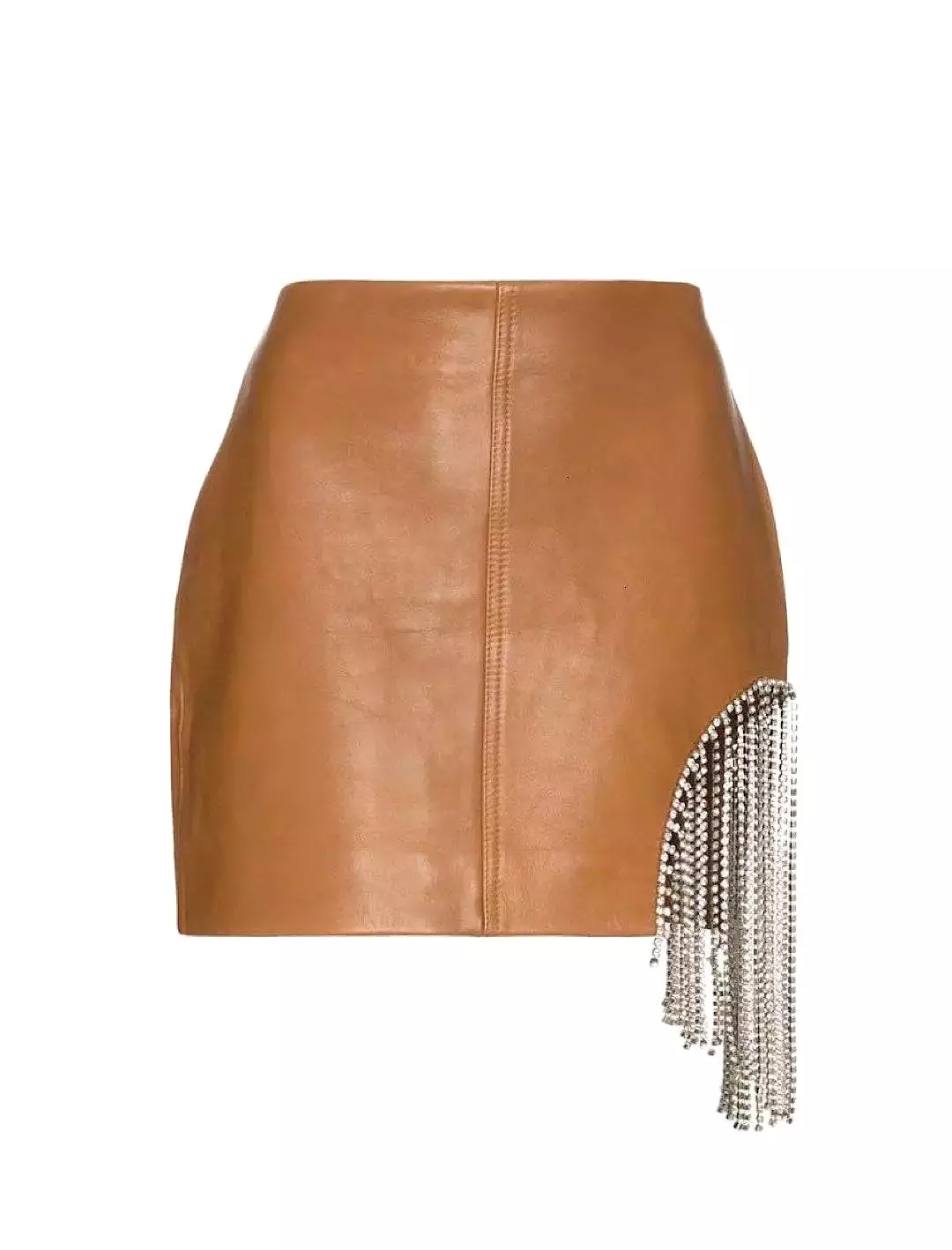 PU Leather Mini Skirt With Crystal Tassels