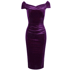 Purple Velour Cap Sleeve Crossover Top Bardot Wiggle Dress