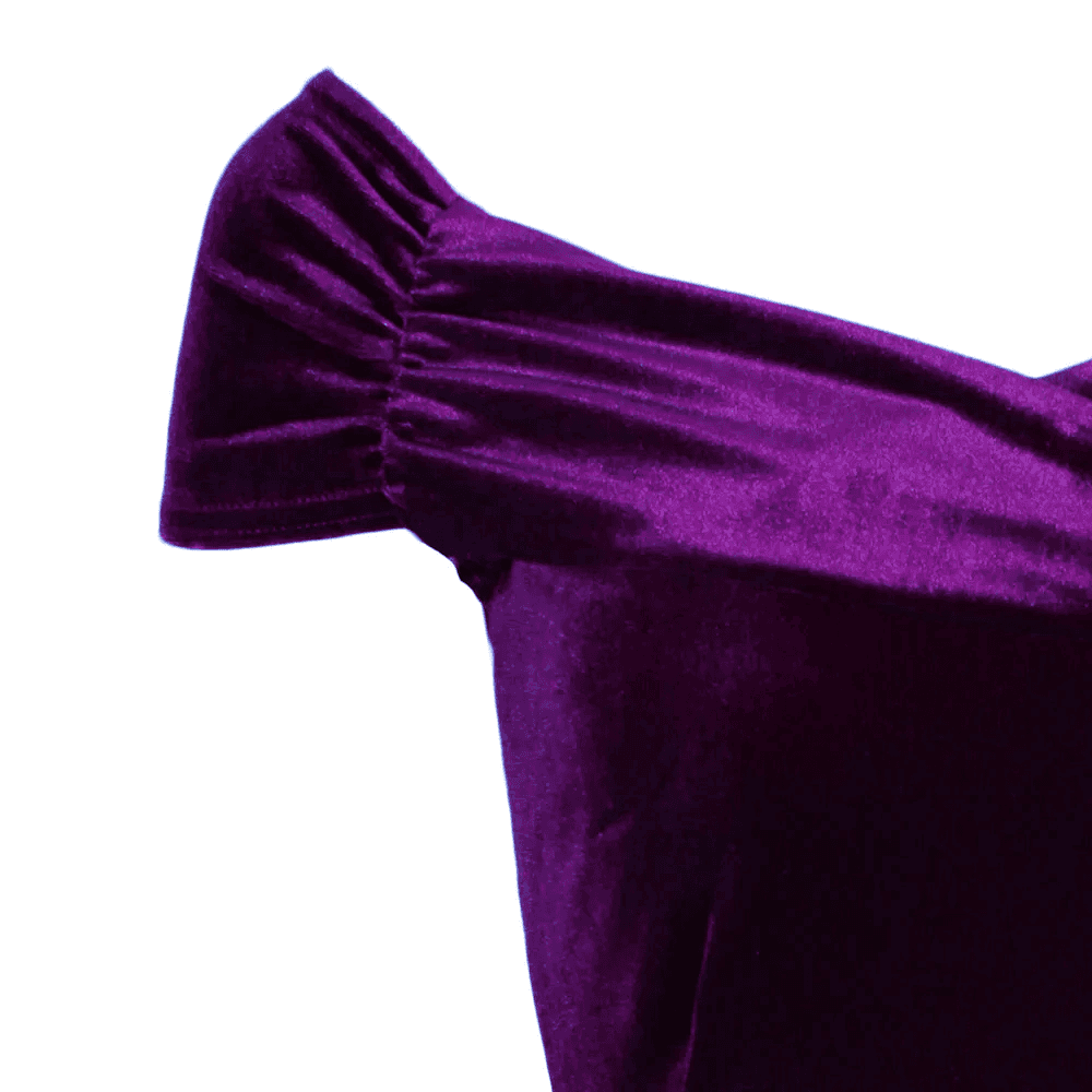 Purple Velour Cap Sleeve Crossover Top Bardot Wiggle Dress