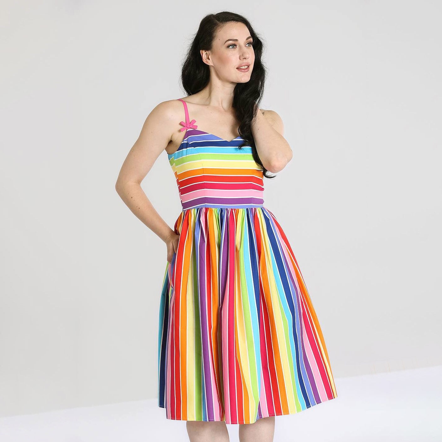 Rainbow Print Summer 50s Swing Dress