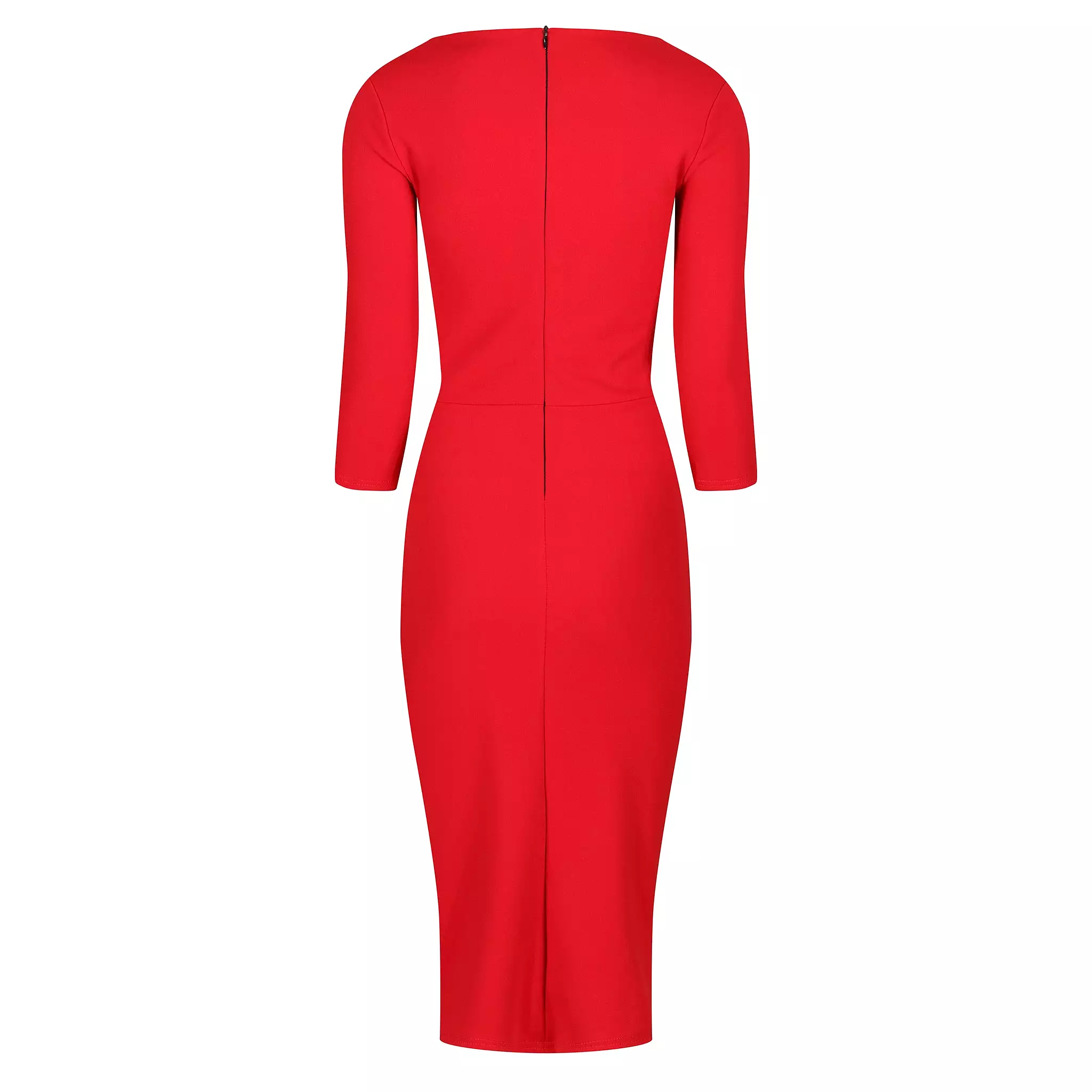 Red 3/4 Sleeve Square Neckline Wiggle Pencil Dress