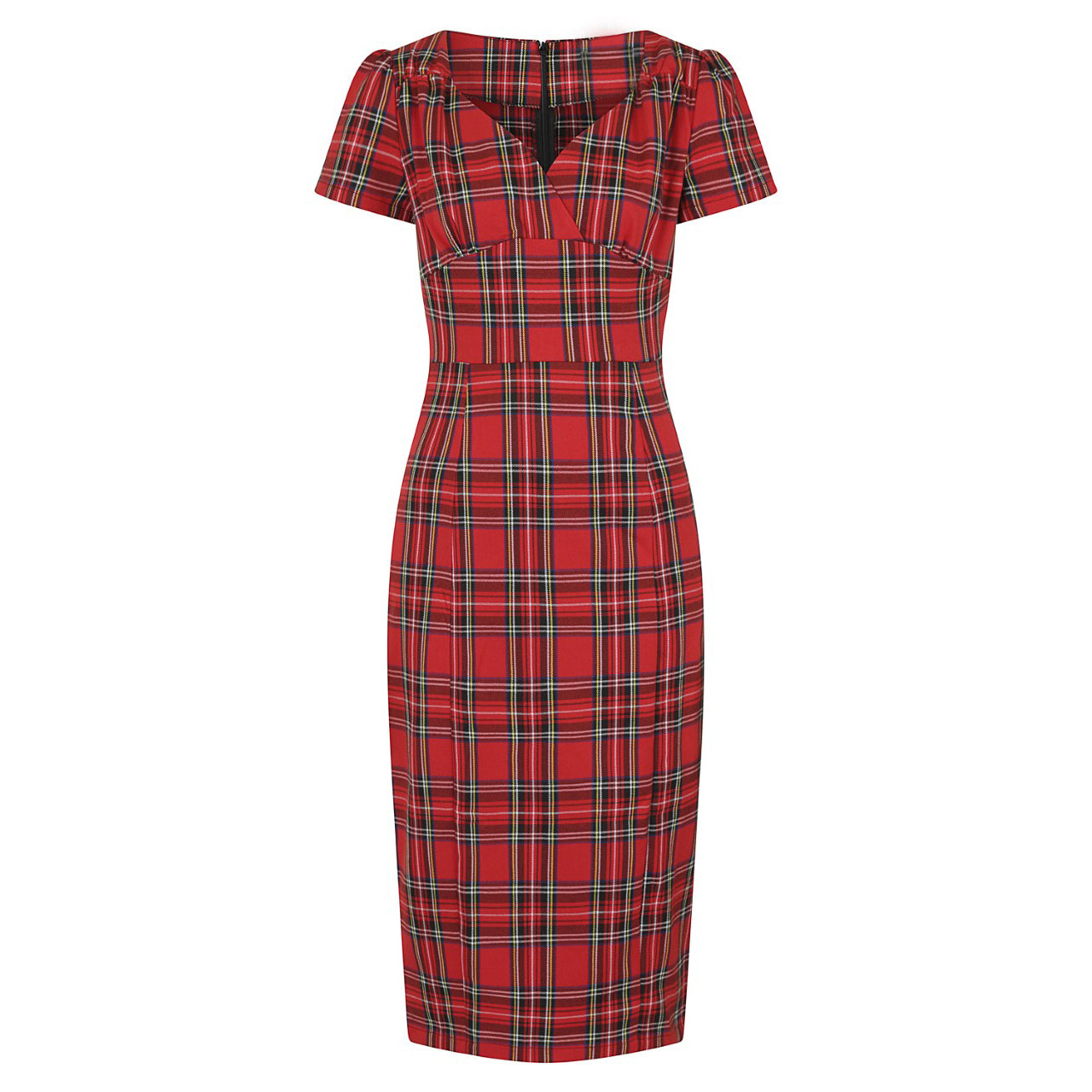 Red Highland Tartan Check Short Sleeve Wiggle Pencil Dress