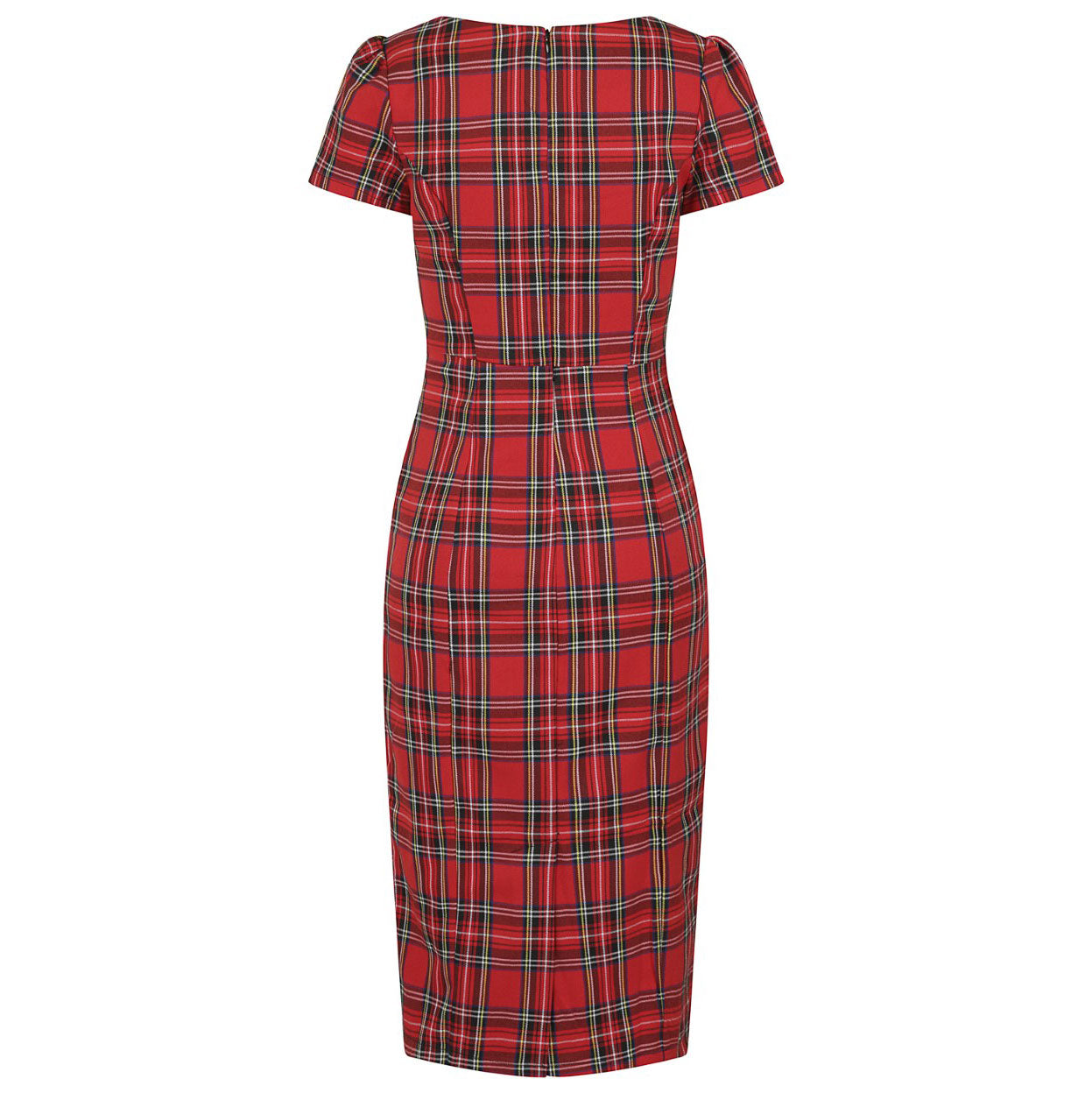 Red Highland Tartan Check Short Sleeve Wiggle Pencil Dress