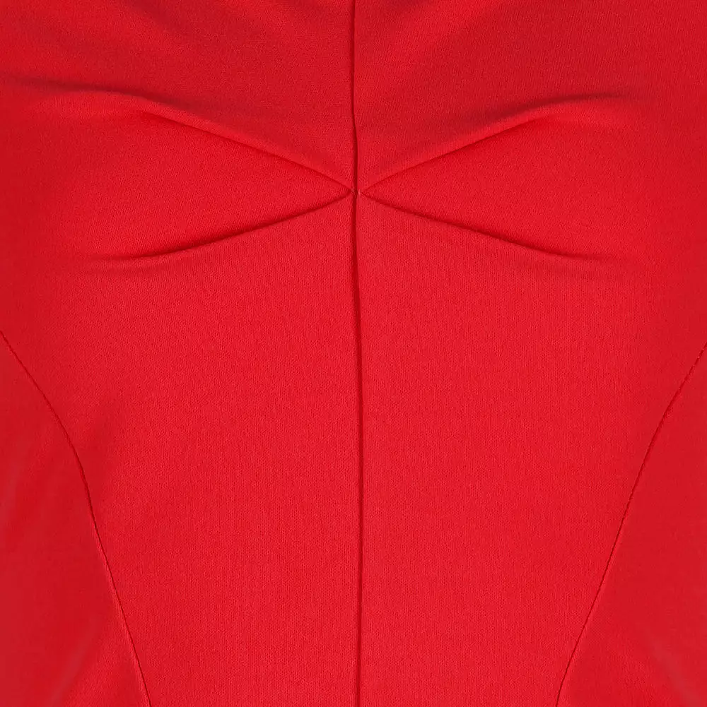 Red Notch Neck Cap Sleeve Bodycon Pencil Dress