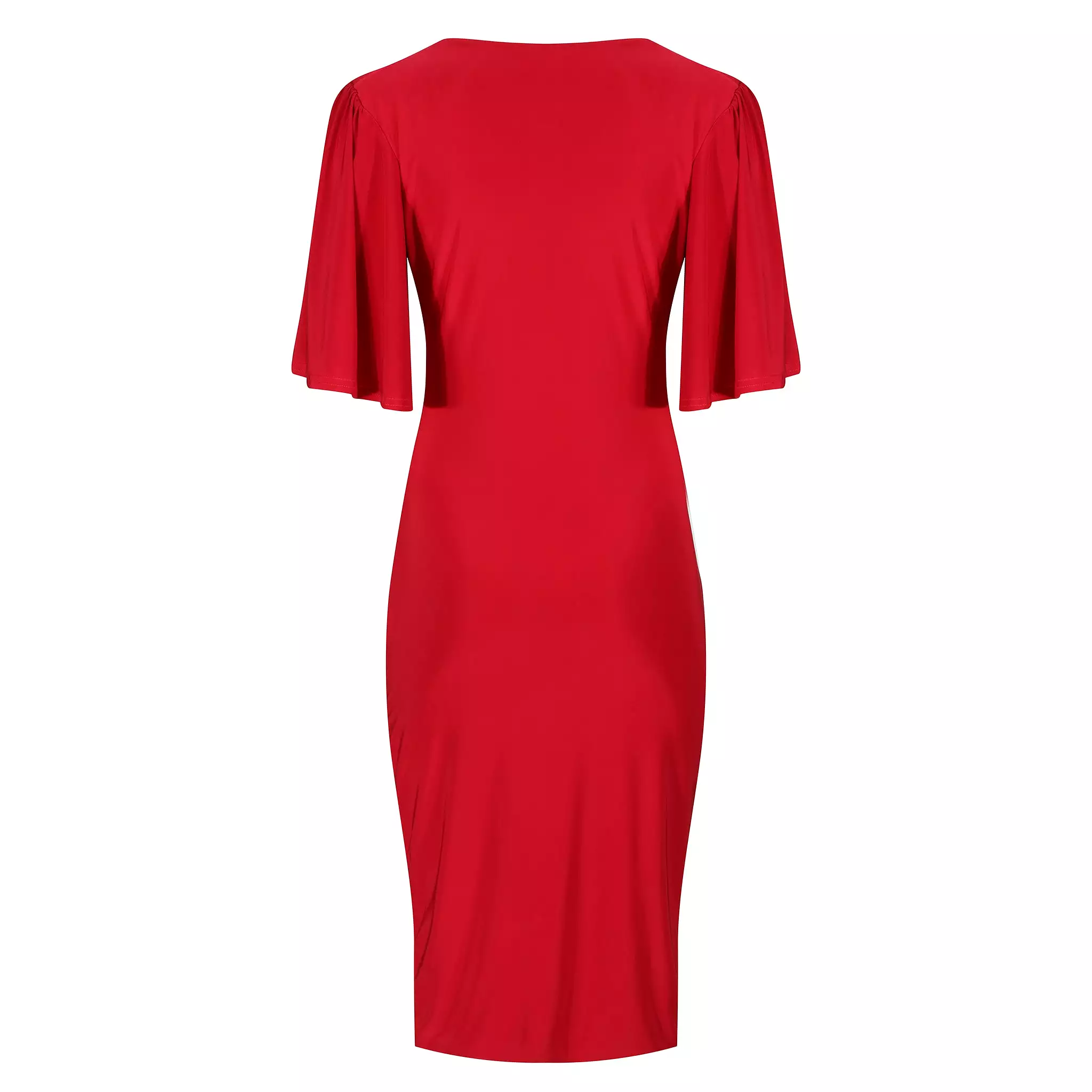 Red Wrap Top Slinky Cocktail Wiggle Dress w/ Butterfly Sleeves