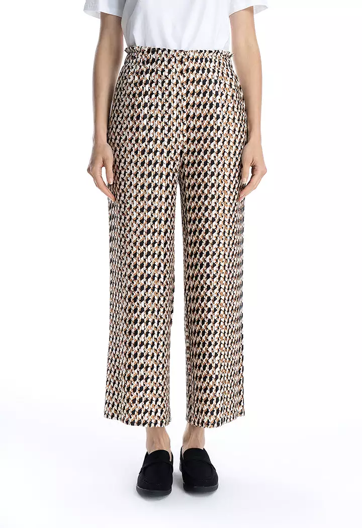 Rhombus Printed Pleated Straight Leg Trouser