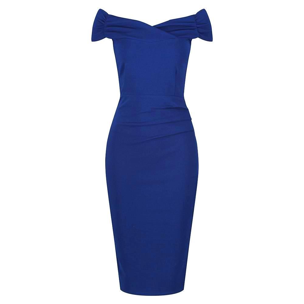 Royal Blue Cap Sleeve Crossover Top Bardot Wiggle Pencil Dress