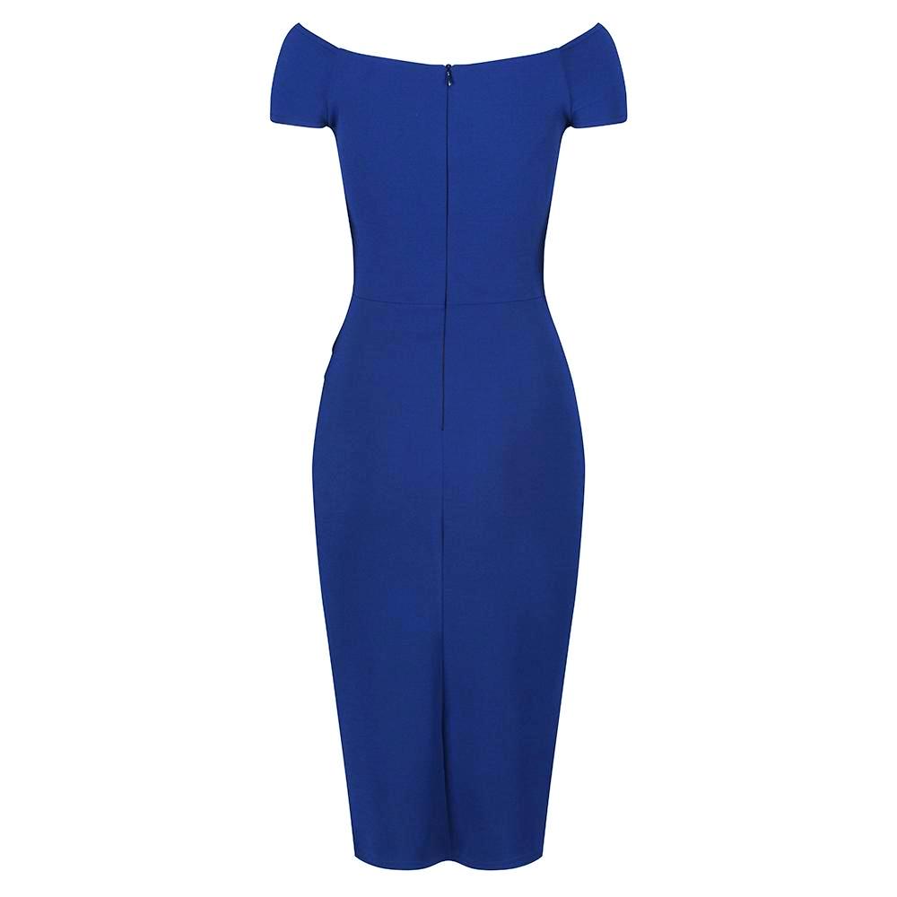 Royal Blue Cap Sleeve Crossover Top Bardot Wiggle Pencil Dress