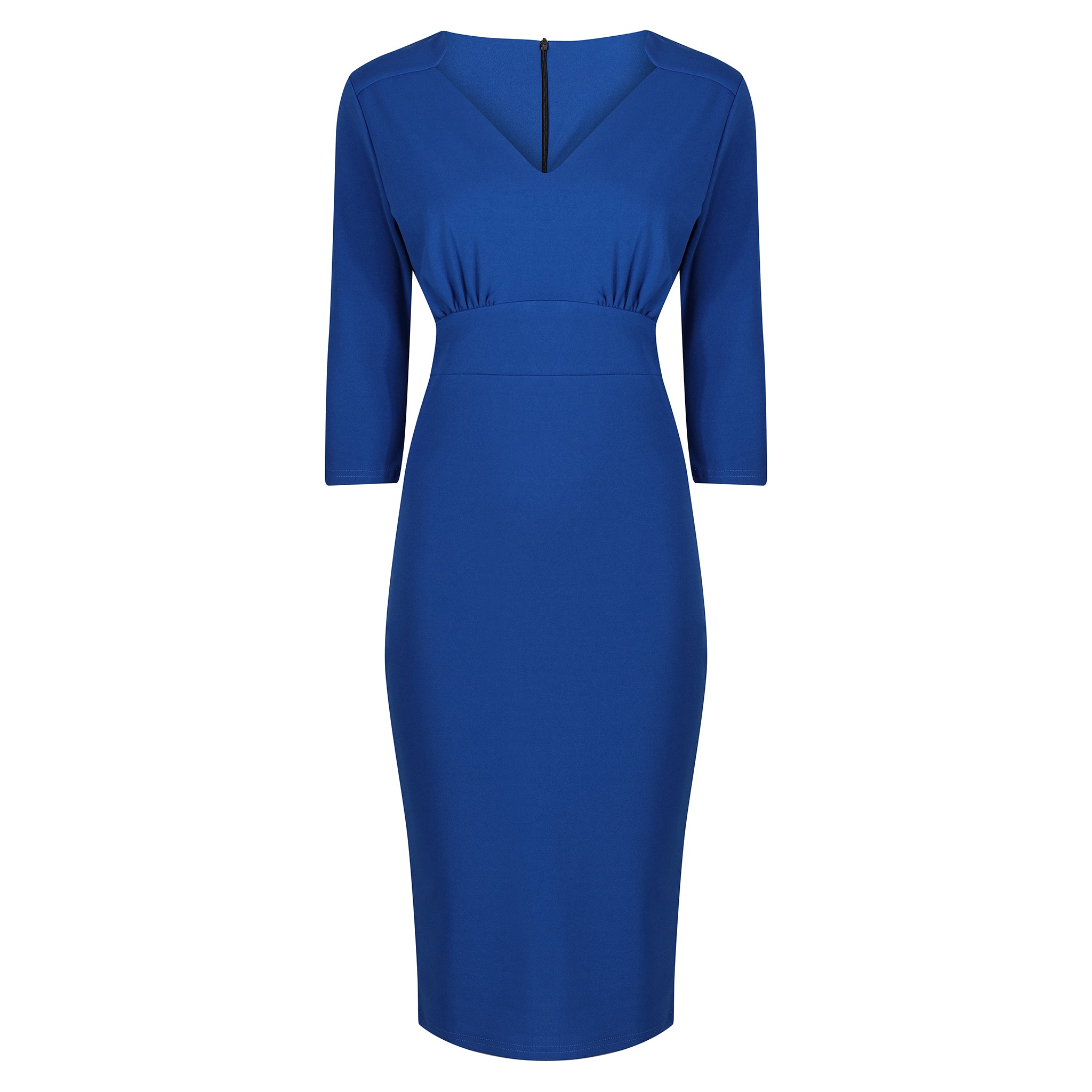 Royal Blue Vintage 3/4 Sleeve Bodycon Midi Pencil Dress