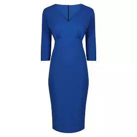 Royal Blue Vintage 3/4 Sleeve Bodycon Midi Pencil Dress