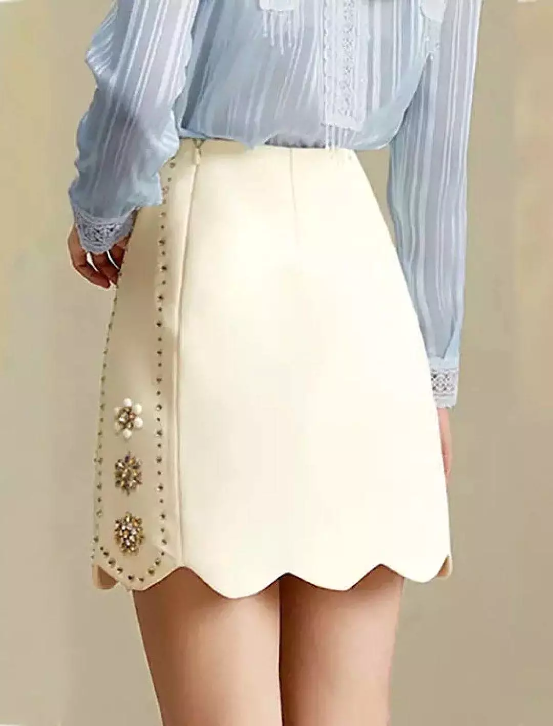 Short Skirt With Diamond Floral Beadings