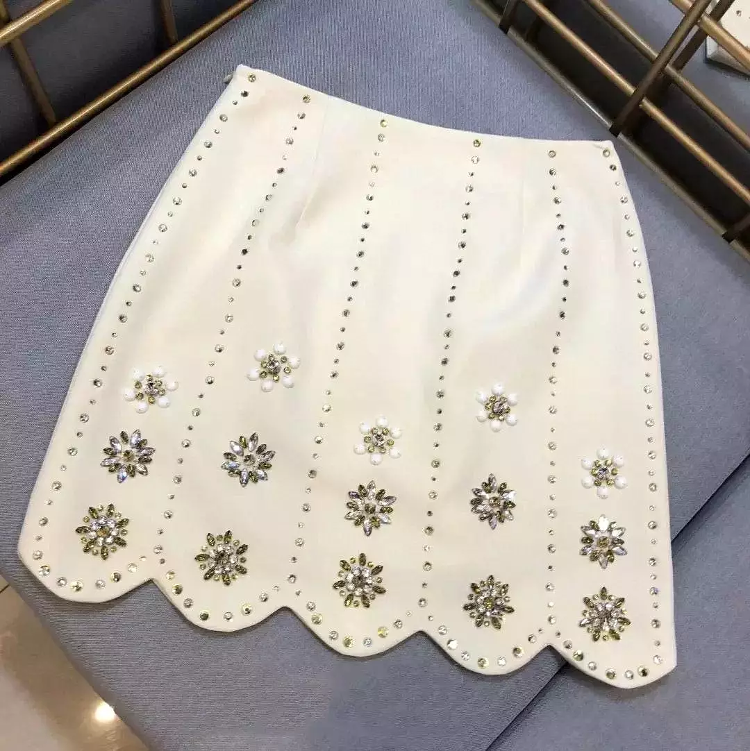 Short Skirt With Diamond Floral Beadings