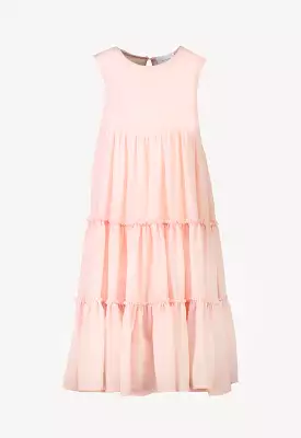 Solid Sleeveless Frill Tiered Flare Dress