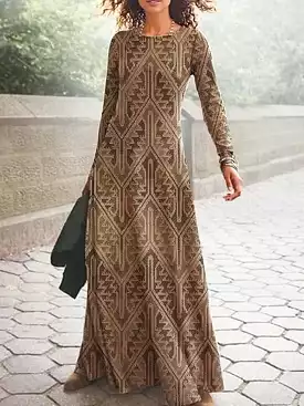 Stylish Women's Maxi Dress with Geometric Patchwork