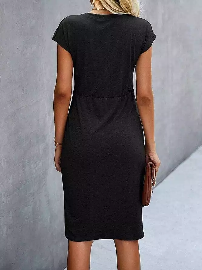 Stylish Women's Midi Sheath Dress with Knot Front Detail