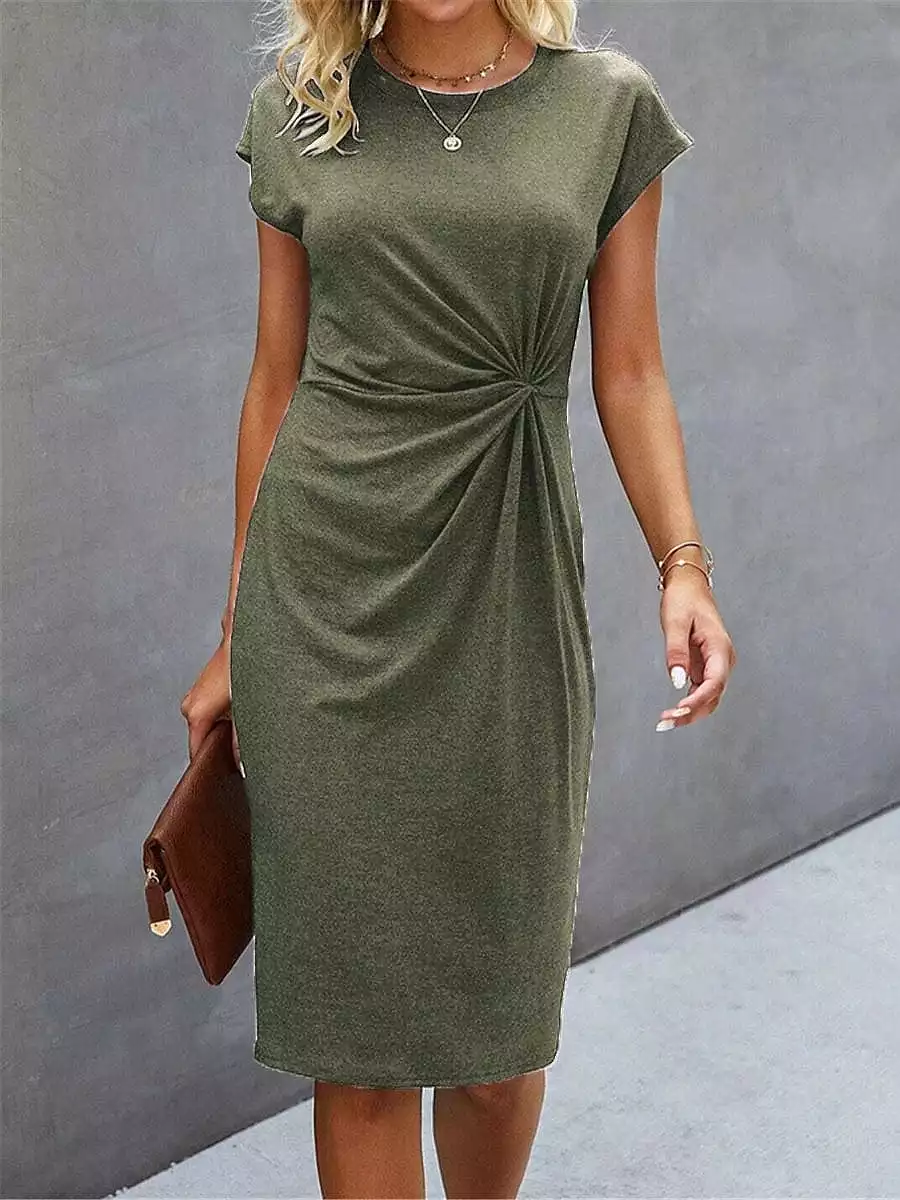 Stylish Women's Midi Sheath Dress with Knot Front Detail