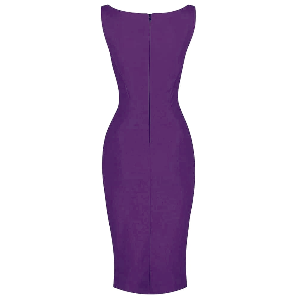 Summer Purple 40s Bodycon Sleeveless Hollywood Wiggle Dress