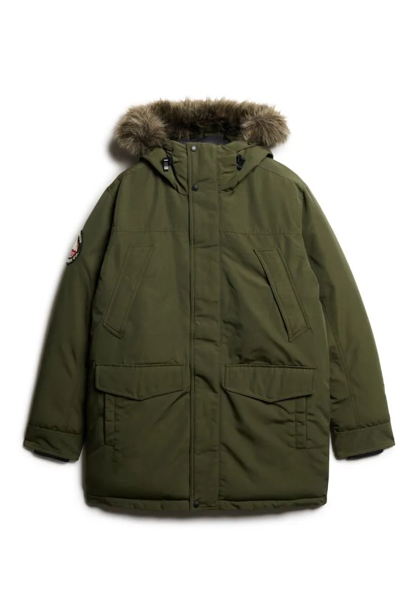 Superdry Everest Faux Fur Parka Jacket Army Khaki Green