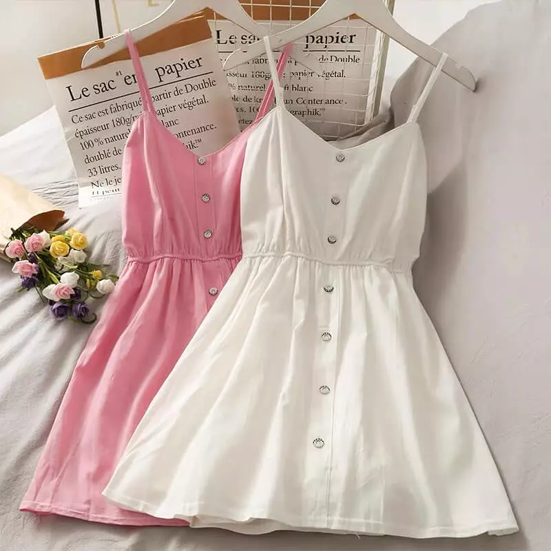 Sweet fresh white/pink/black sling dress BY8190