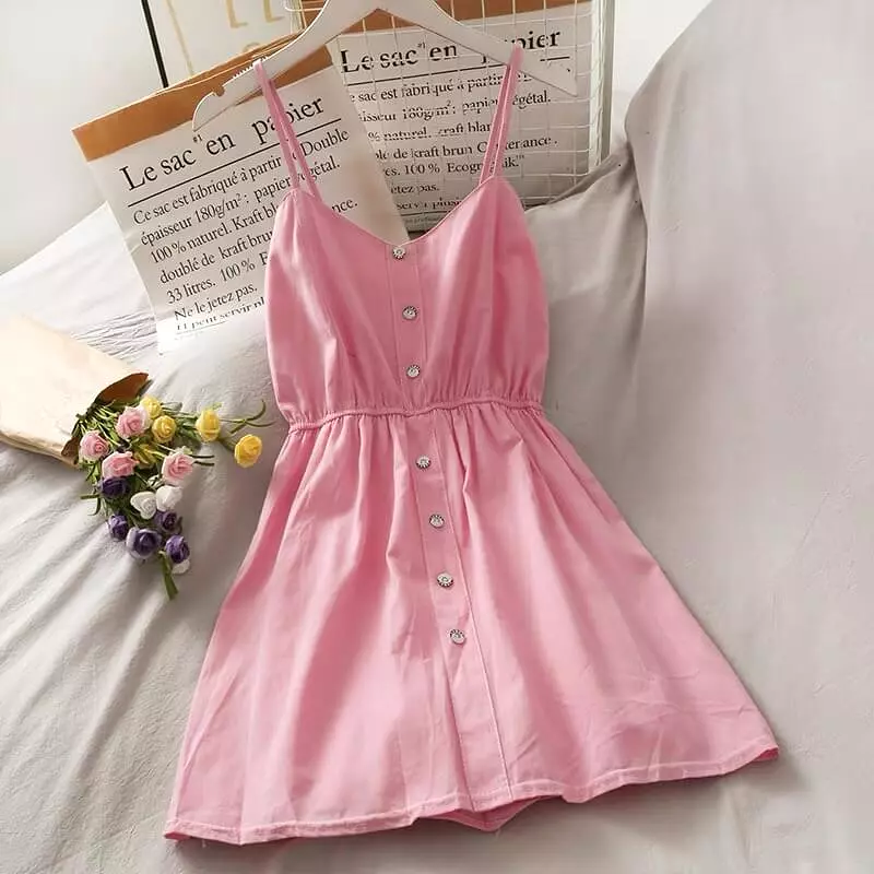 Sweet fresh white/pink/black sling dress BY8190