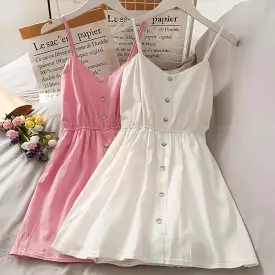 Sweet fresh white/pink/black sling dress BY8190