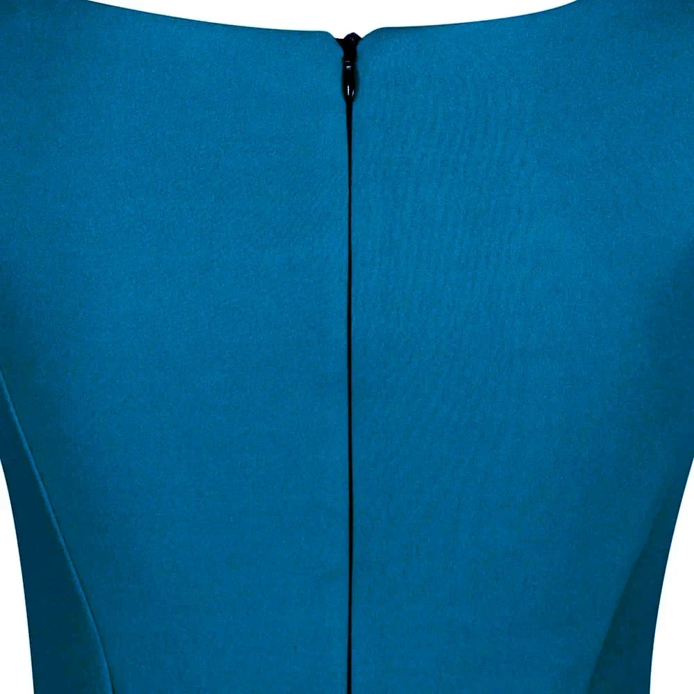 Teal Blue 40s Hollywood Style Sleeveless Bodycon Wiggle Dress