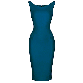 Teal Blue 40s Hollywood Style Sleeveless Bodycon Wiggle Dress