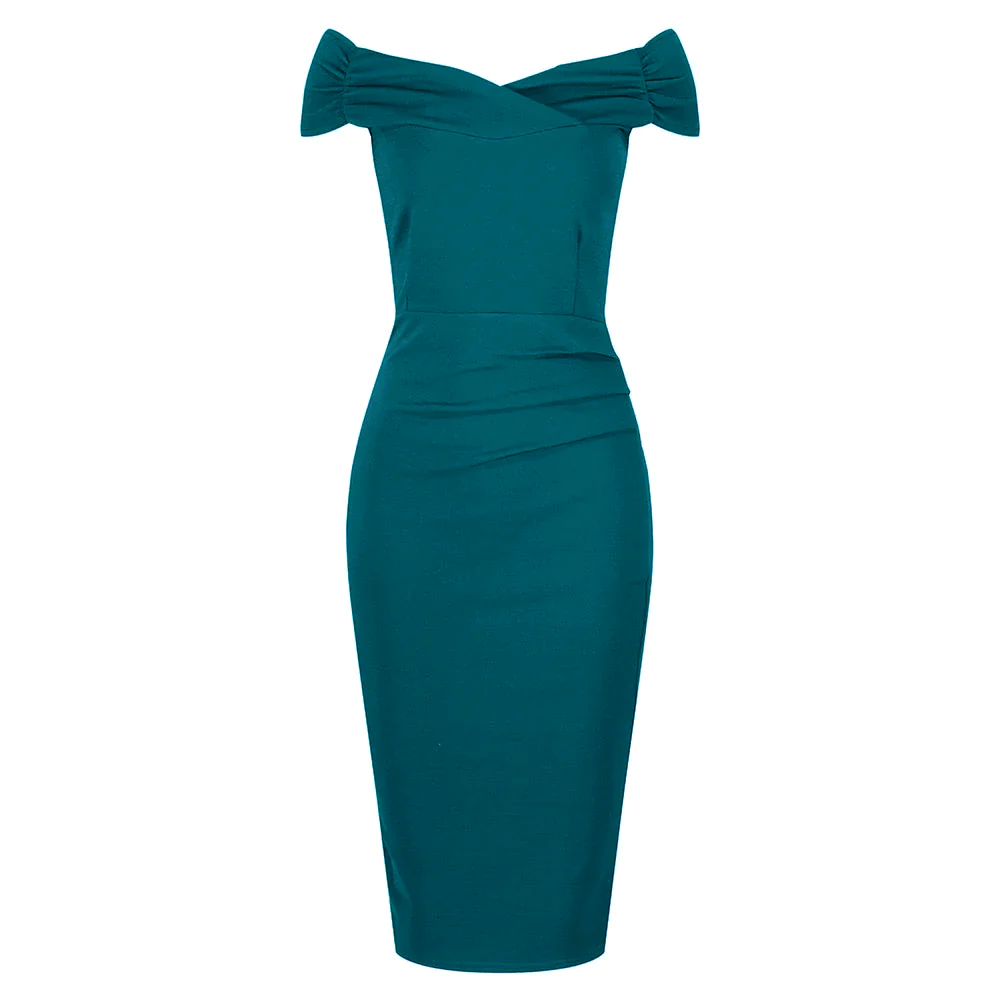 Teal Cap Sleeve Crossover Top Bardot Wiggle Dress