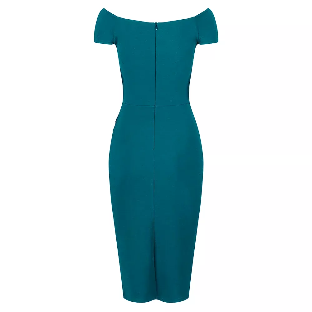 Teal Cap Sleeve Crossover Top Bardot Wiggle Dress