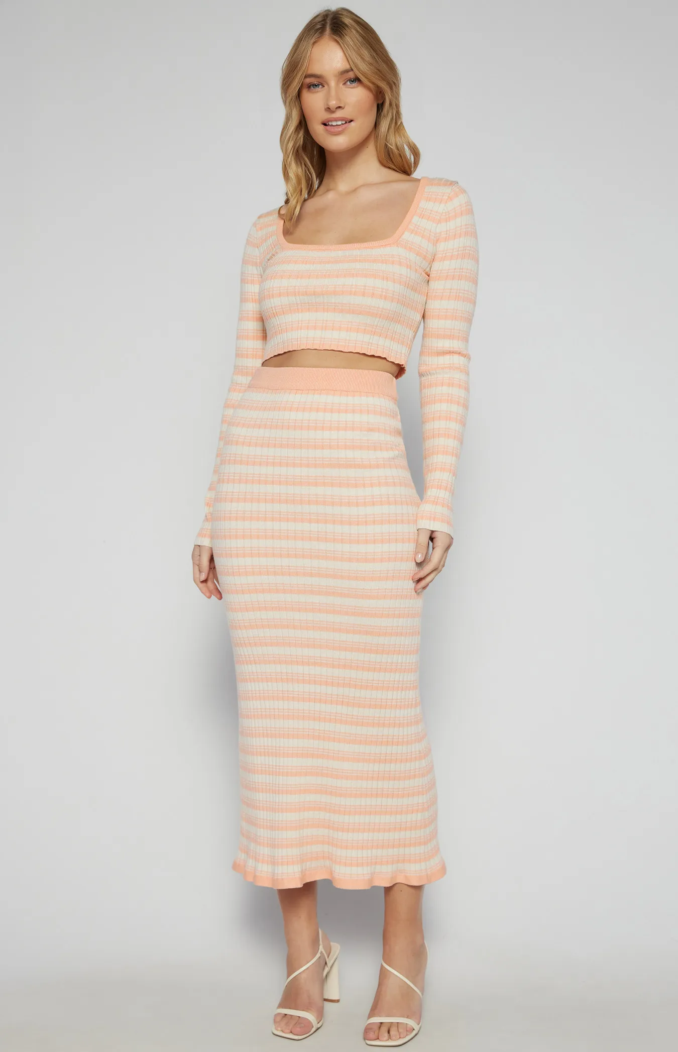 Textured Striped Knit Set with Top and Fishtail Skirt (SKN705)