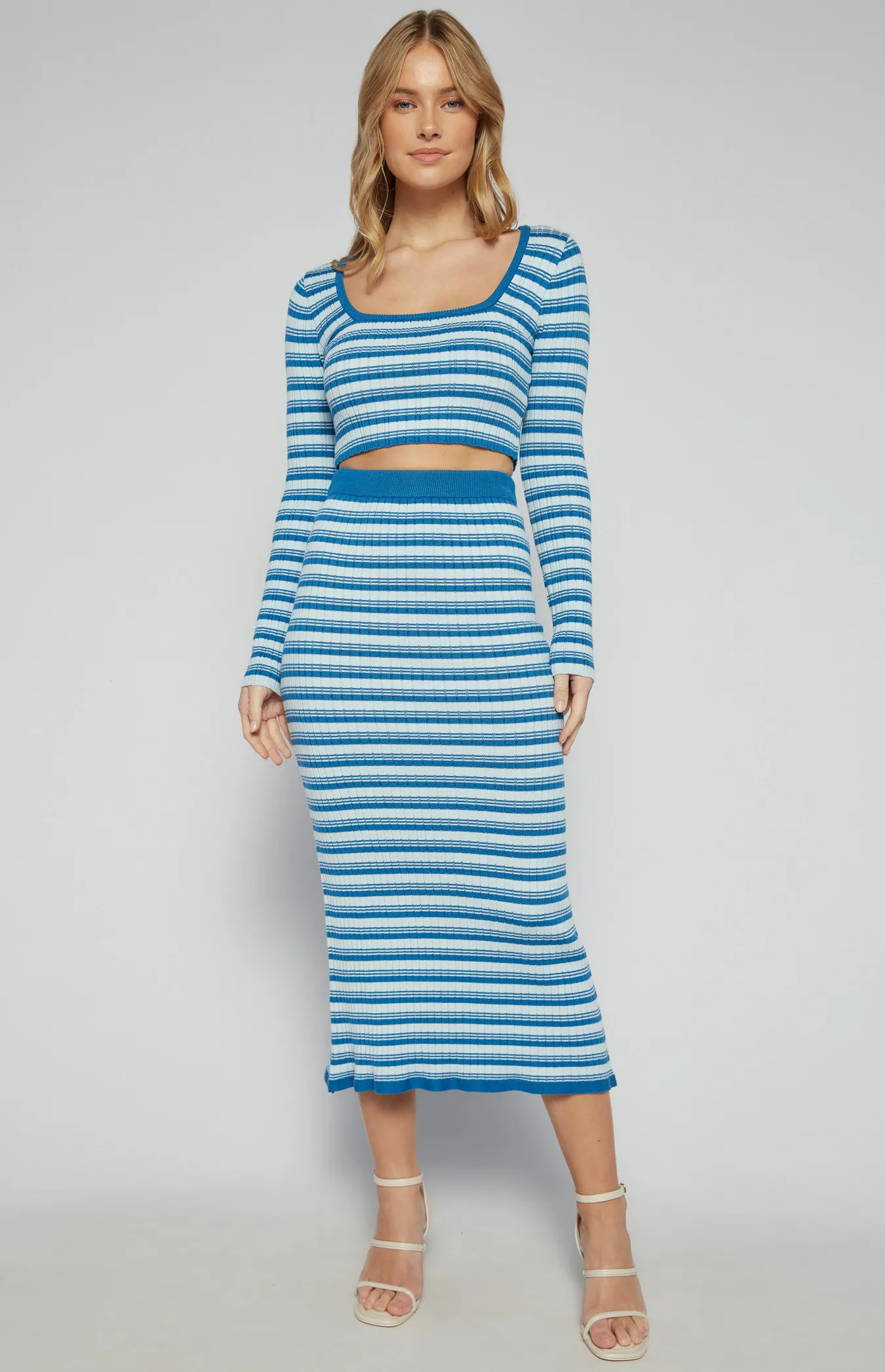 Textured Striped Knit Set with Top and Fishtail Skirt (SKN705)