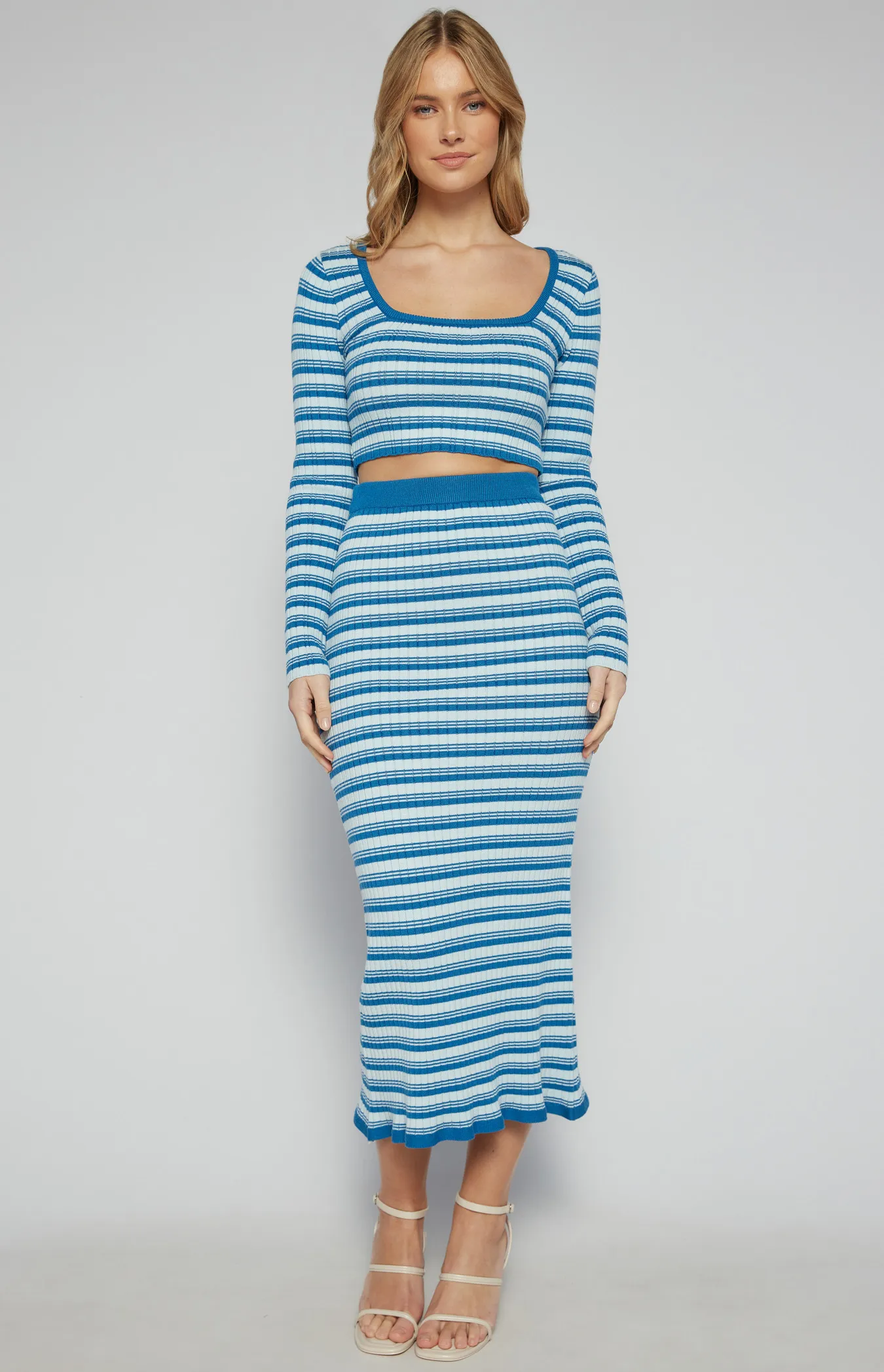 Textured Striped Knit Set with Top and Fishtail Skirt (SKN705)