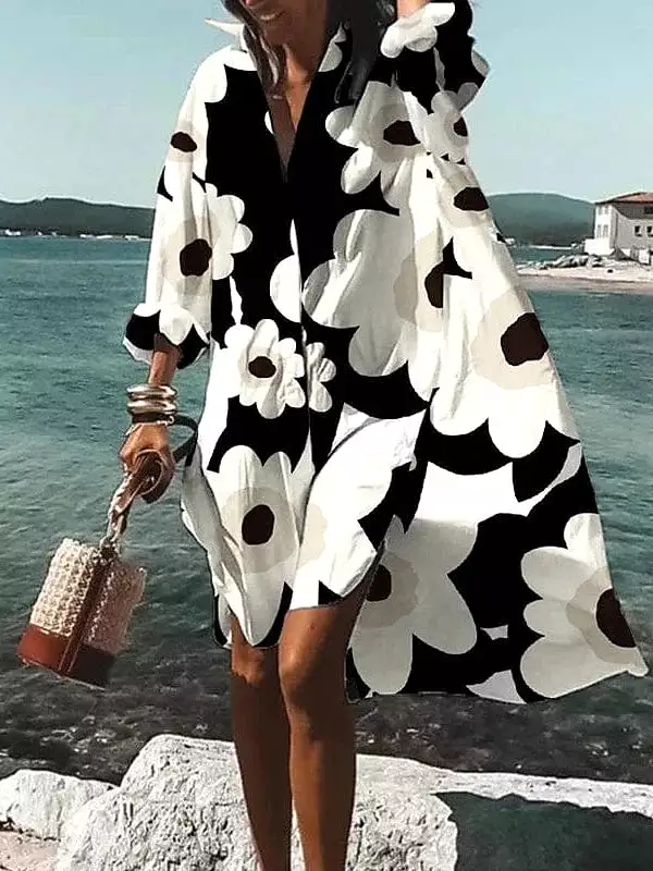 Versatile Women's High-Low Shirt Dress White Summer/Spring/Fall/Winter