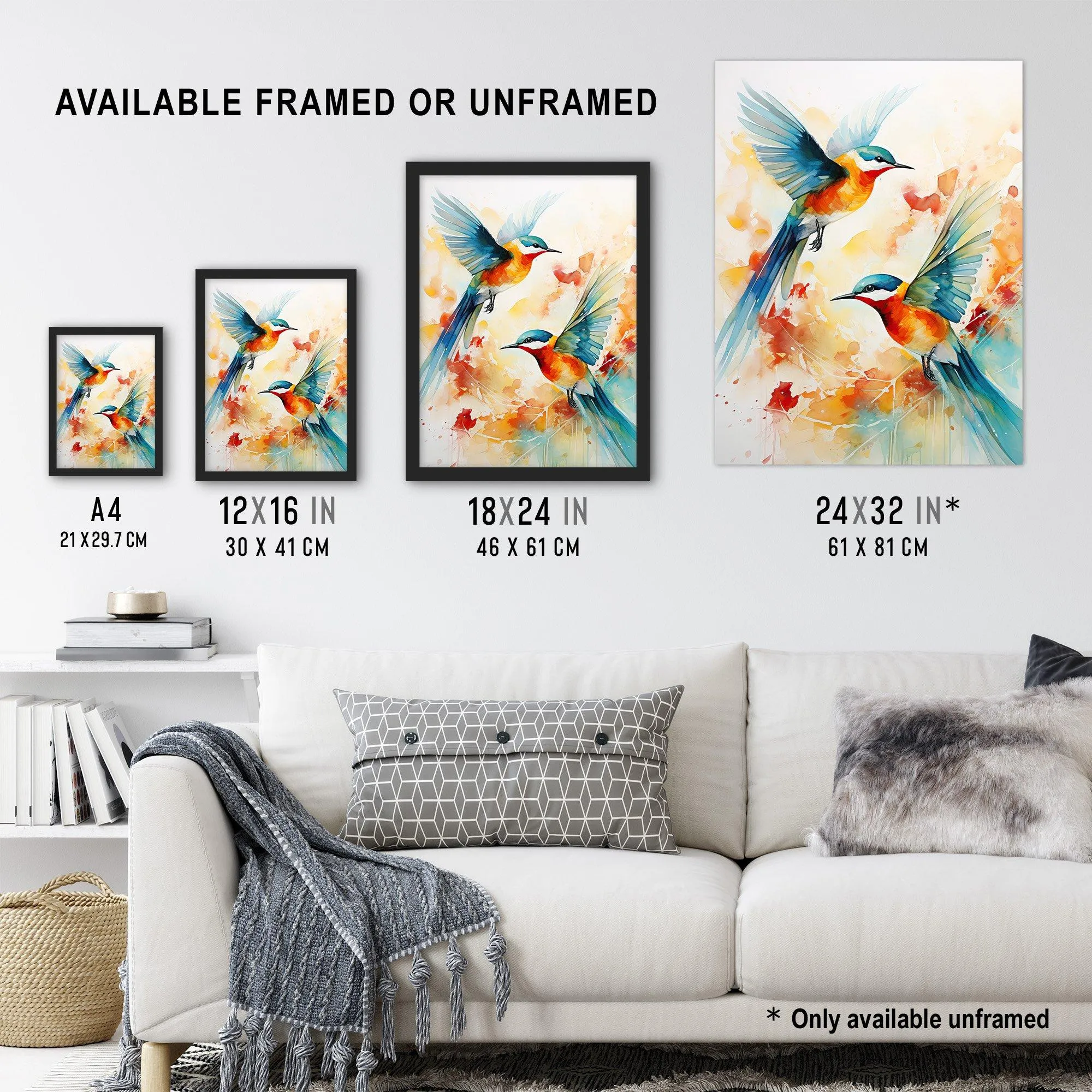 Wall Art & Pictures | Aerial Ballet Watercolour Artwork Bright Bold Birds In Flight Extra Large XL Unframed Wall Art Poster 