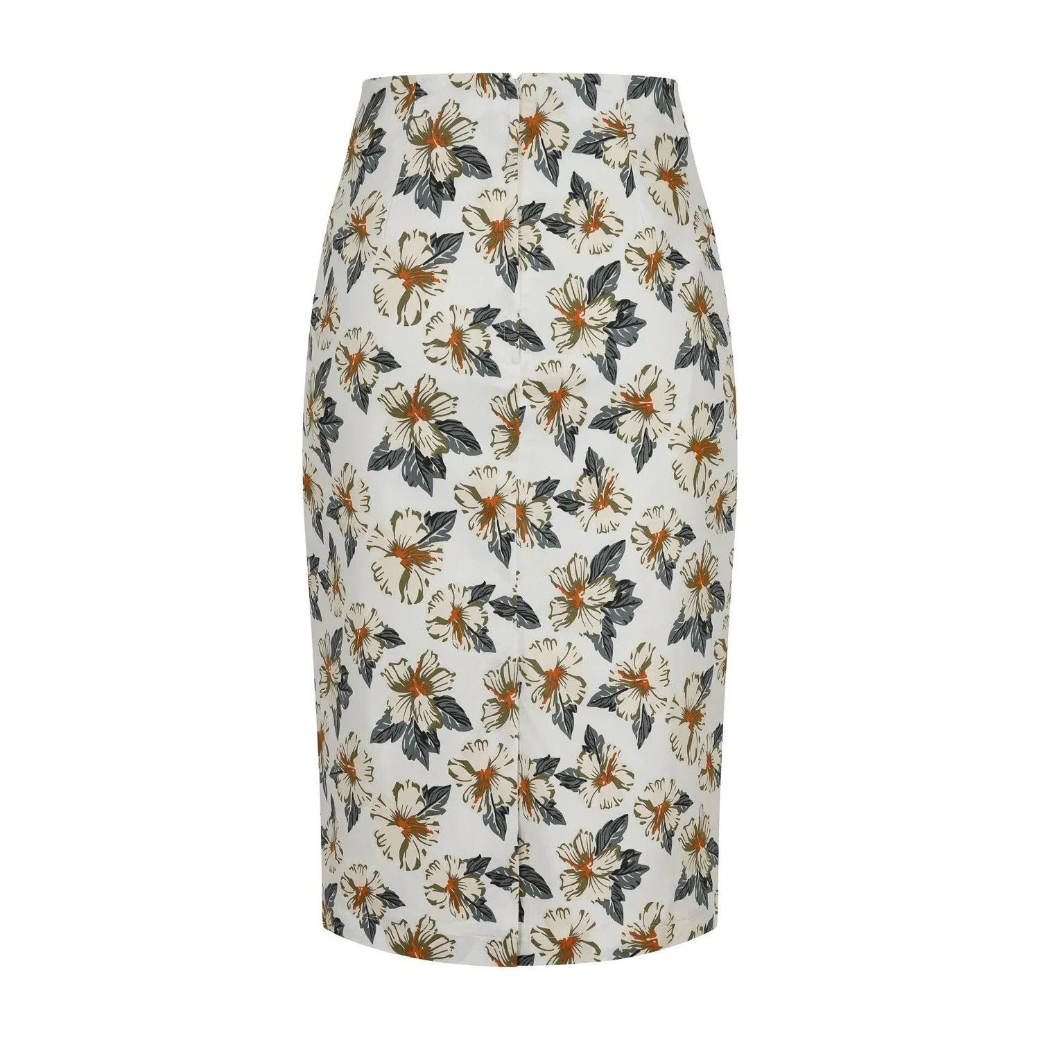 White Hawaiian Style Tie-Waist Pencil Skirt