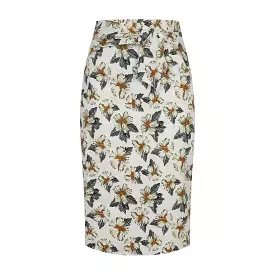 White Hawaiian Style Tie-Waist Pencil Skirt