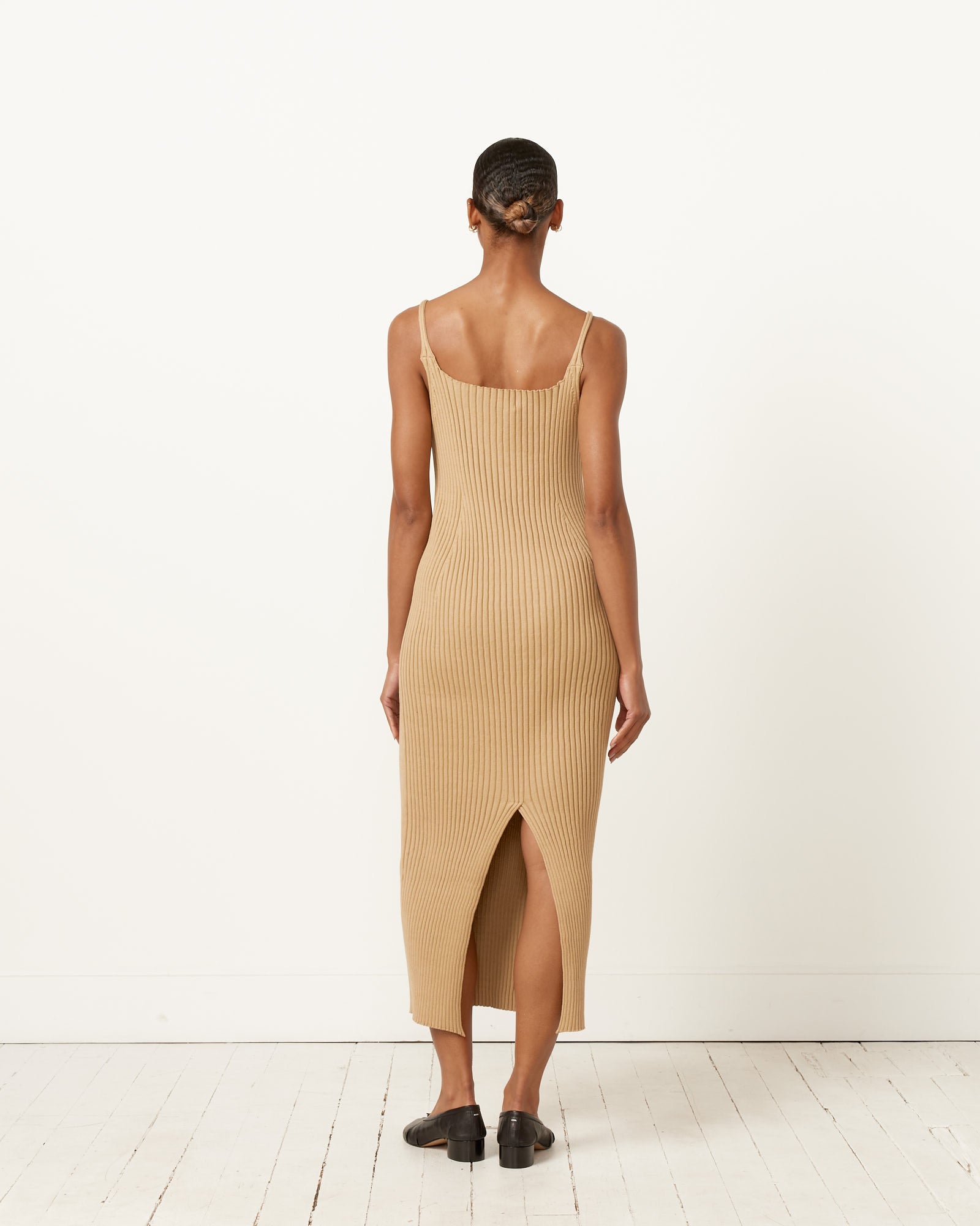 Wide Rib Knit Dress in Beige