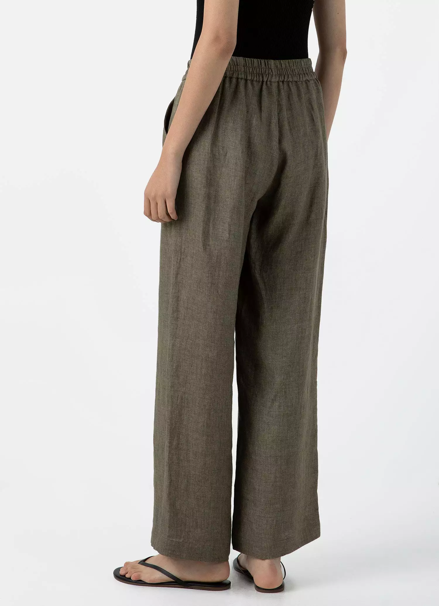 Women's Drawstring Wide Leg Trouser in Khaki