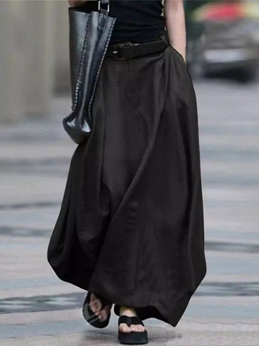 Women's High Waist A-Line Maxi Skirt with Pockets