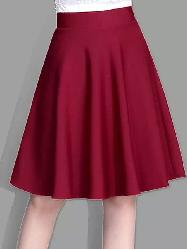 Women's Swing Work Skirt with Ruffle Detail in Black and Wine Red - M, L, XL