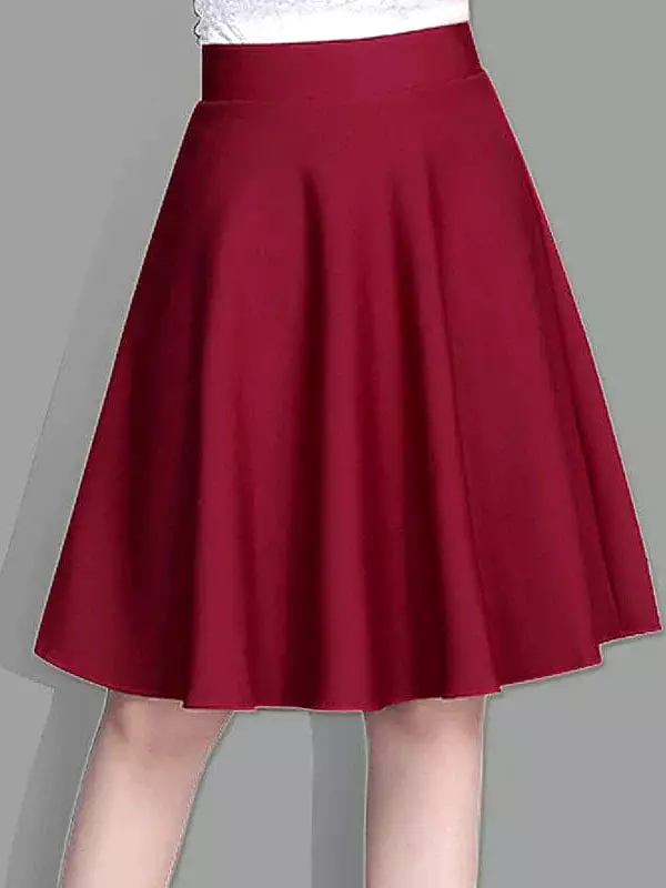 Women's Swing Work Skirt with Ruffle Detail in Black and Wine Red - M, L, XL